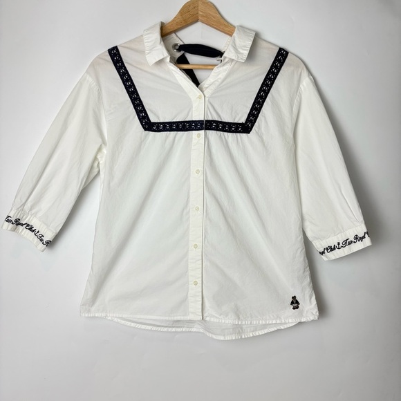Teenie Weenie Royal Club Sailor Button Down Blouse Embroidery Back Tie - Picture 1 of 7